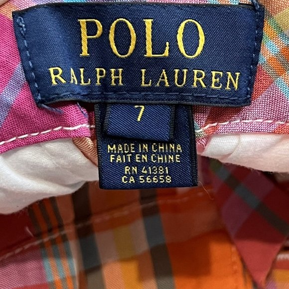 Polo Ralph Lauren‎ Girls Size 7 Plaid Pink and Orange Shorts - Picture 6 of 6